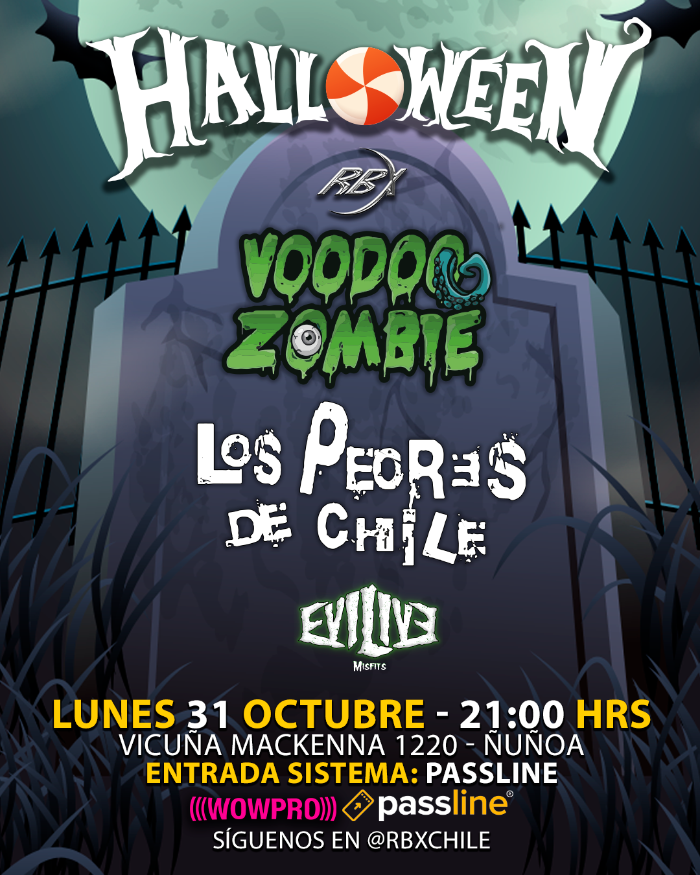 Poster de fiesta Voodoo Zombie con la presencia de Los Peores de Chile